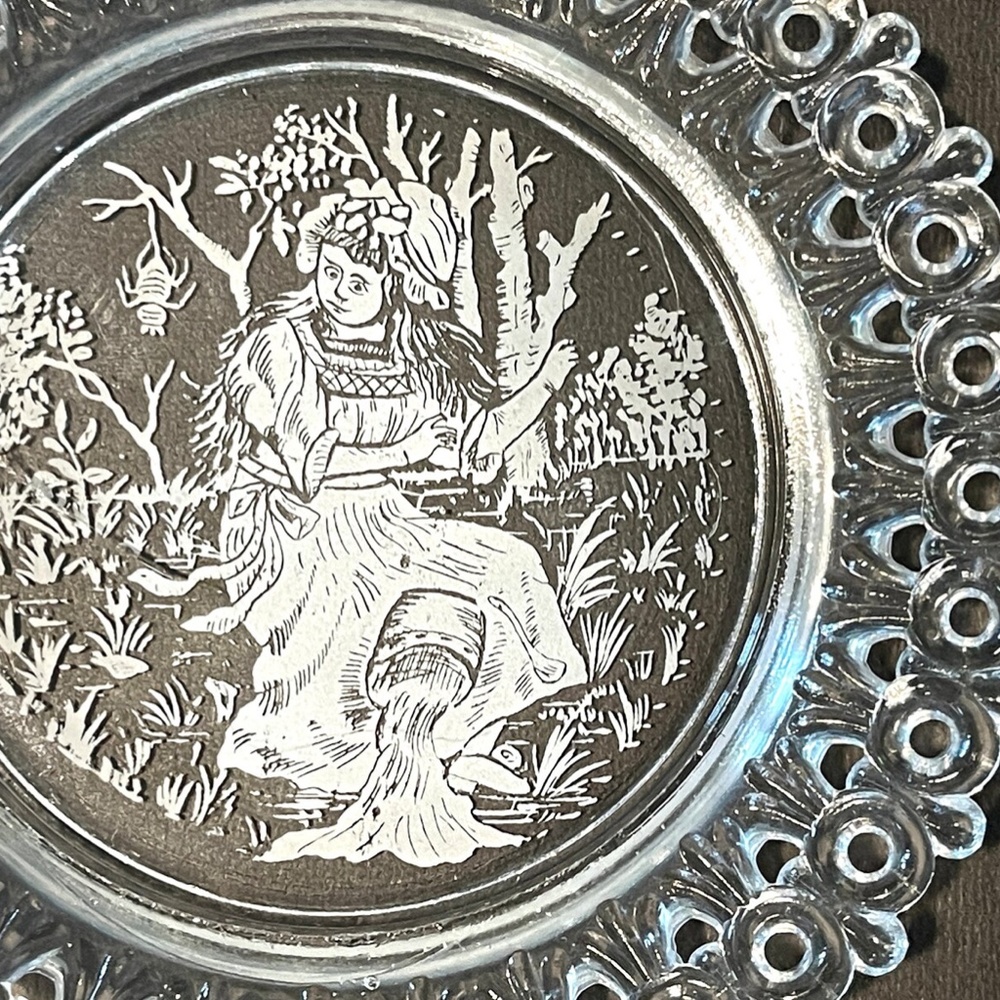 Antique Little Miss Muffet Crystal Plates Set of two Saucers -  Egg & Dart